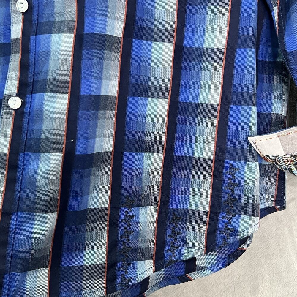 Robert Graham Shirt Mens XL Blue Plaid Flip Cuff Check‎ Classic Fit Embroidered - Picture 7 of 14